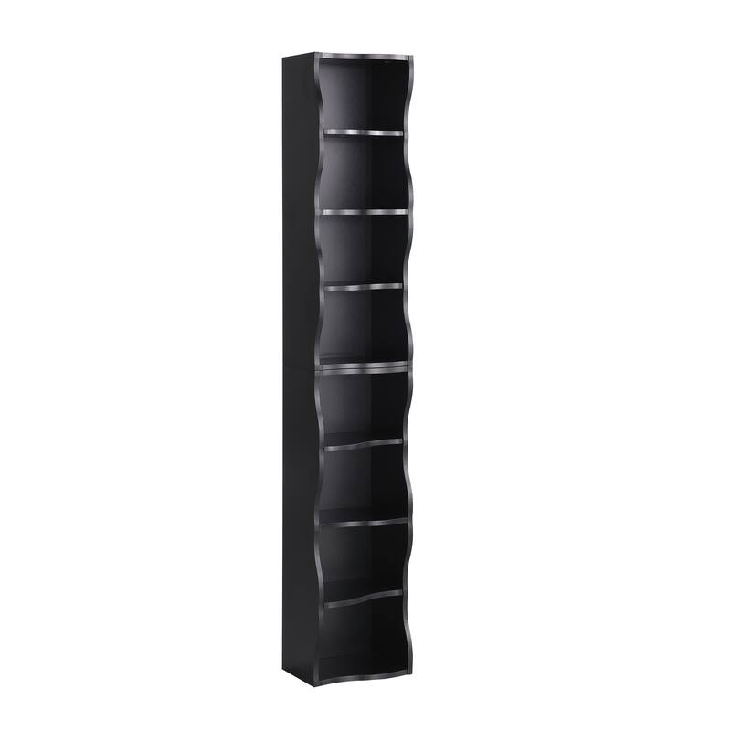 Roomfitters 8-Tier Tall Narrow Bookcase with Wavy Edge Design, Adjustable Shelves Slim Bookshelf for Living Room or Office