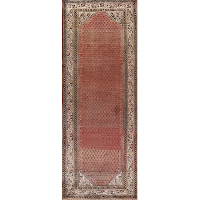 Geometric Botemir Persian Vintage Runner Rug Hand-knotted Wool Carpet - 3'9"x 10'8"