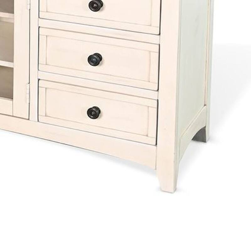 Xyla TV Stand Media Cabinet Glass Door, 6 Drawers, White Wood, 62 Inch