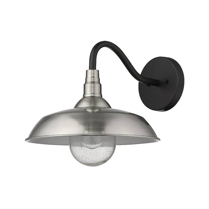 1-Light Outdoor Flush Mount Wall Light with Clear Seedy Glass Shade and Steel Fixture Garden Lighting - Nickel