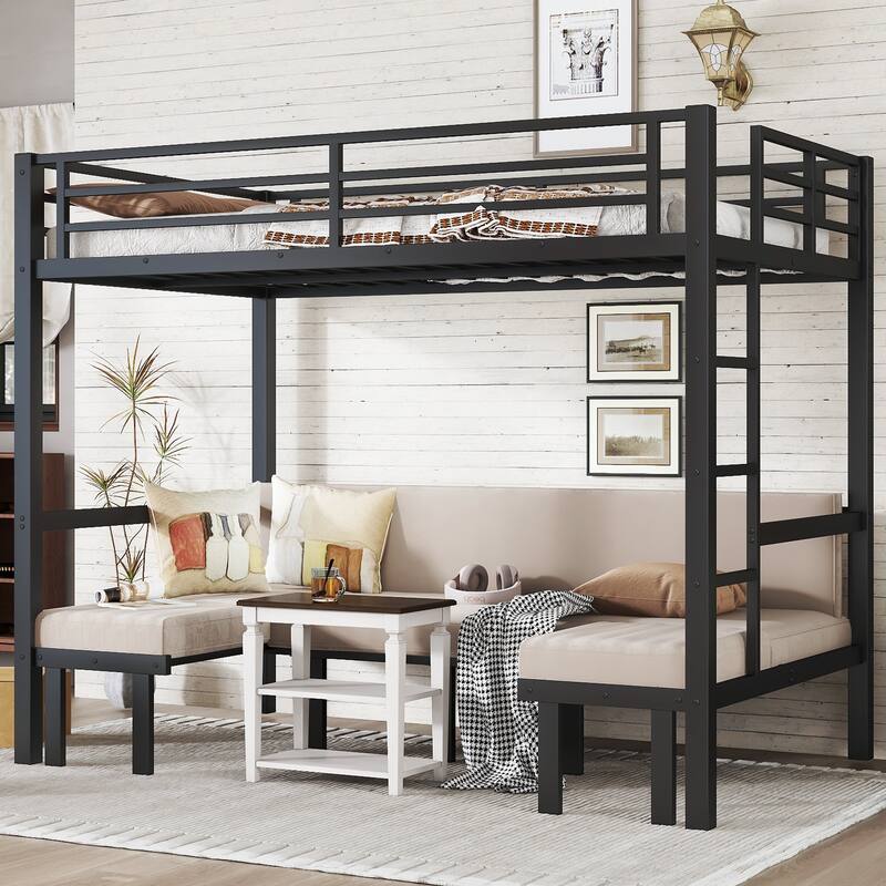Heavy Duty Metal Bunk Bed, Lower Bunk Can Be Pulled Out In 3 Sections, High Loft Bed and Pull Out Sofa Or Bed