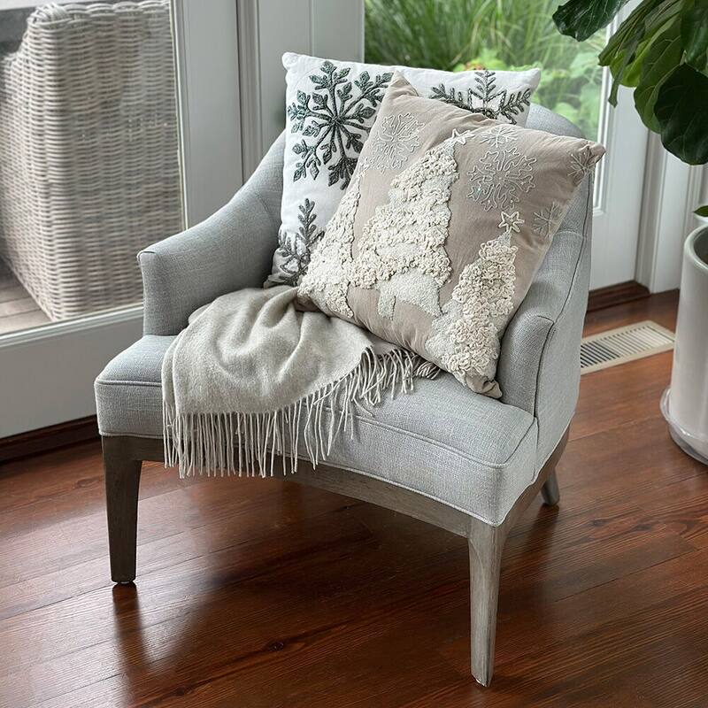 Christmas Tree Cotton Embroidered Decorative Throw Pillow in Beige