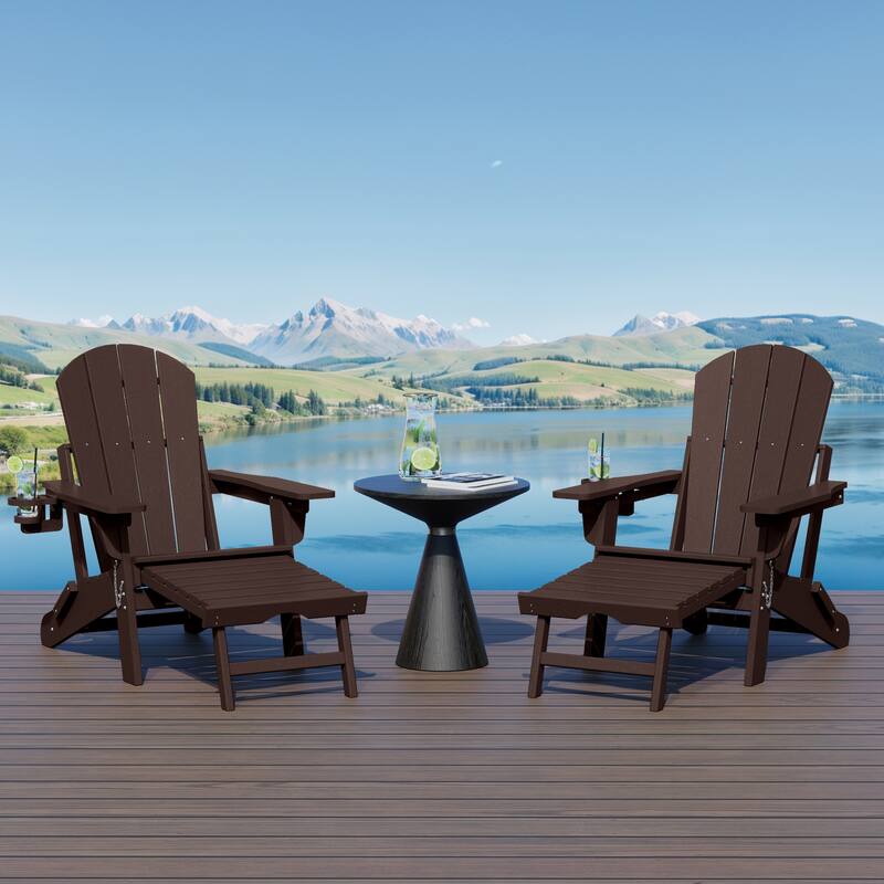Laguna Outdoor Folding Adjustable Adirondack Chair with Cup Holder & Hideaway Ottoman (Set of 2)