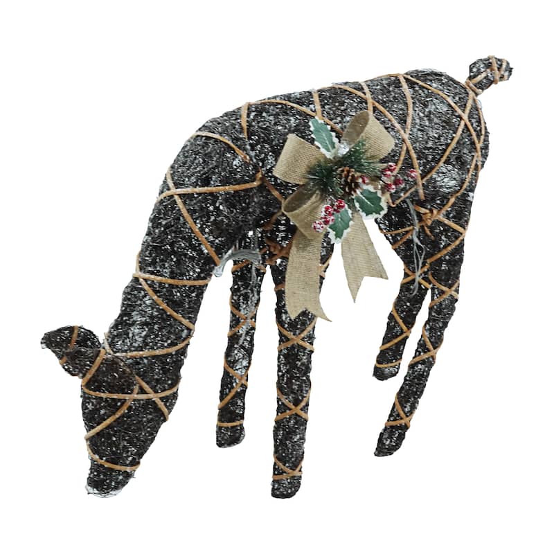 Natural Twig Wrapped Rattan Grazing Deer w/ Warm White LED