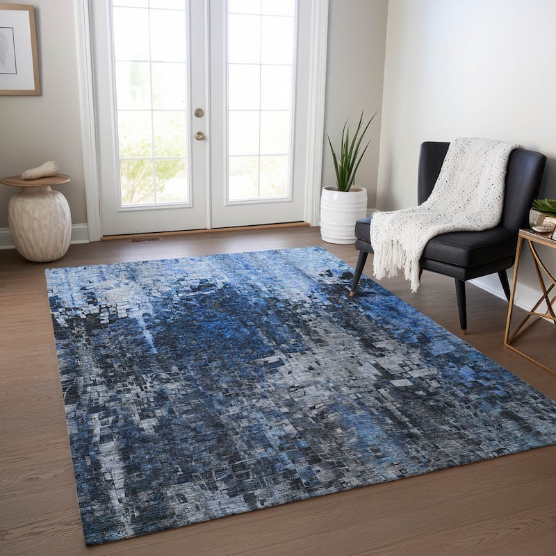 Machine Washable Indoor/ Outdoor Chantille Modern Ombre Rug - Blue - 9' x 12'