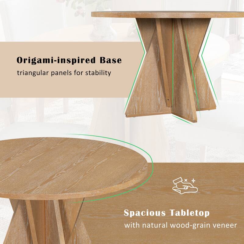 5 Piece Wood Round Dining Table Set with 4 Upholstered Chairs