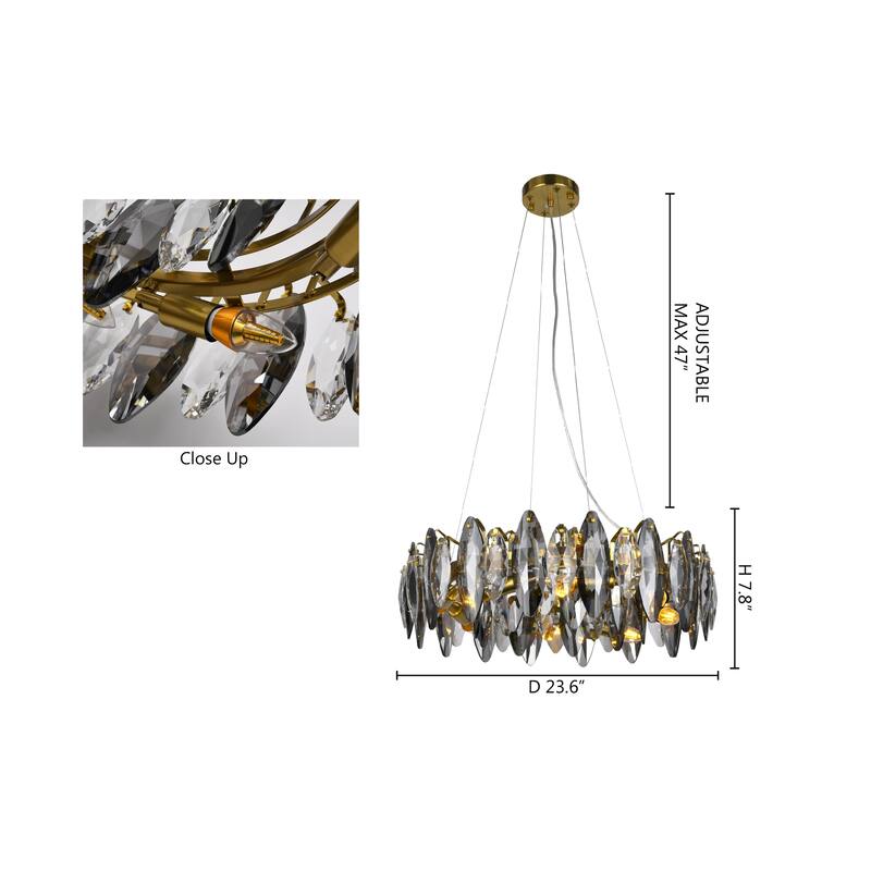 11-Light Round Gold Chandelier with Clear and Smoke Crystal Accents