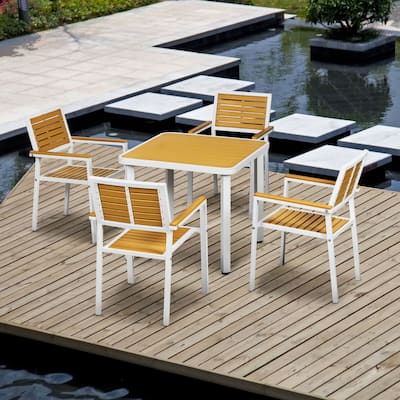 Outsunny 5 Pieces Outdoor Table and Chairs, Aluminum Patio Dining Set for 4, Conversation Furniture with HDPE Materials, Dinner