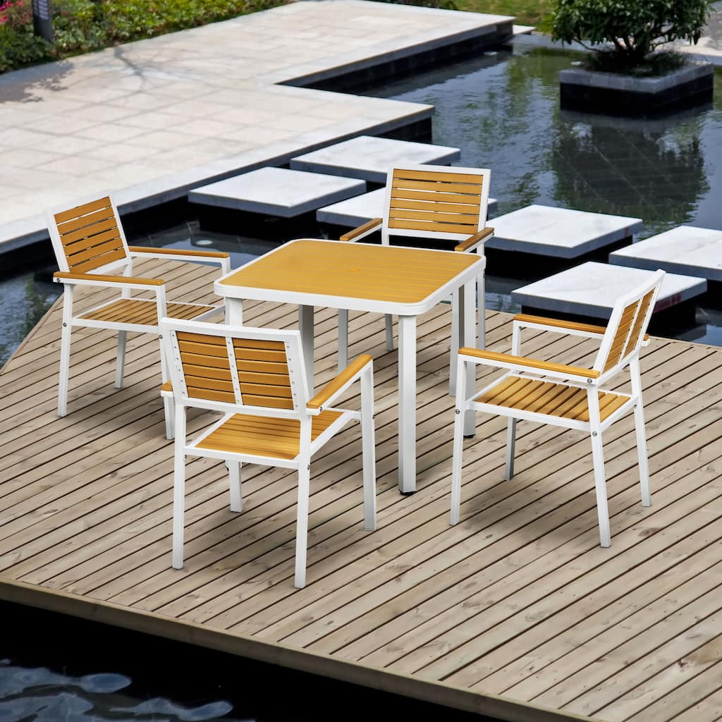 Outsunny 5 Pieces Outdoor Table and Chairs, Aluminum Patio Dining Set for 4, Conversation Furniture with HDPE Materials, Dinner