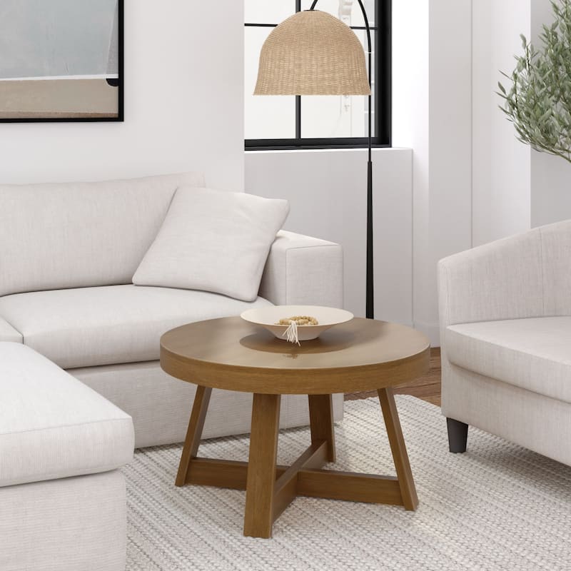 Plank and Beam Classic Round Coffee Table - 30" - Pecan Wirebrush