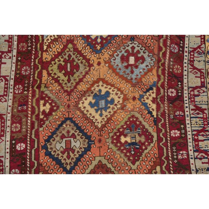 Pre-1900 Antique Vegetable Dye Oushak Turkish Wool Area Rug Handmade - 3'7" x 8'2"