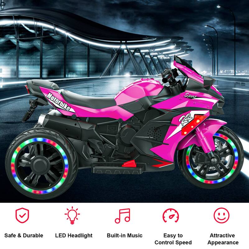 Electric Ride-On Motorcycle for Kids 3-6 Years Old, 12V, USB, MP3, LED Lights & Shock Absorbers
