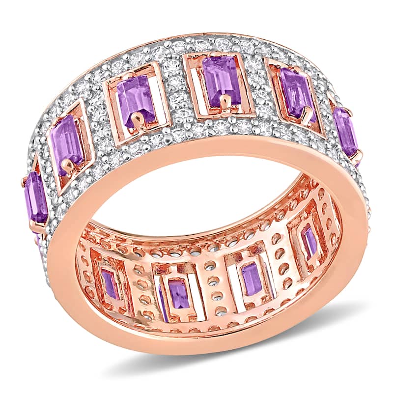Miadora African Amethyst and White Topaz Eternity Ring in Rose Plated Sterling Silver