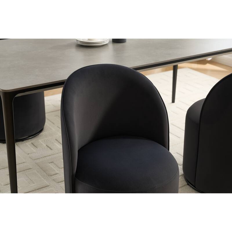Set Of 1 Upholstered Kitchen & Dining Room Barrel Chair,Modern Round Velvet Dining Chair,360 Degree Swivel Comfy Armless Chair