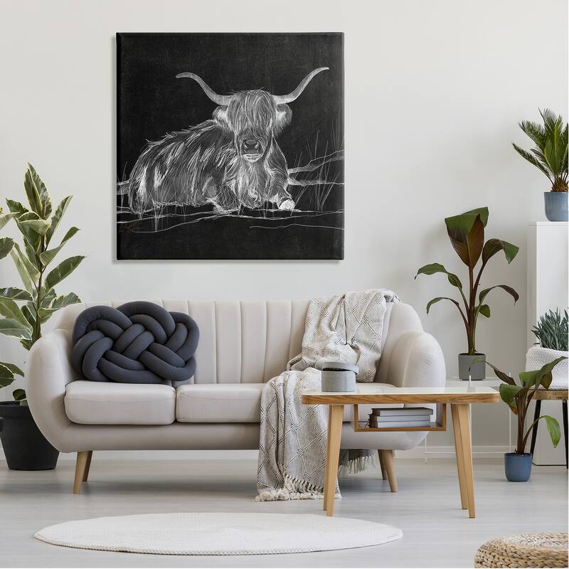 Stupell Contemporary Highland Cattle Laying Negative Drawing Canvas Wall Art, Design by Elizabeth Medley