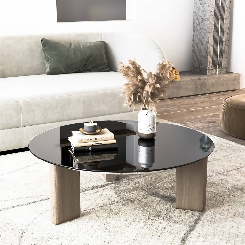 Round Tempered Glass Table Top Black Glass Thick Round Polished
