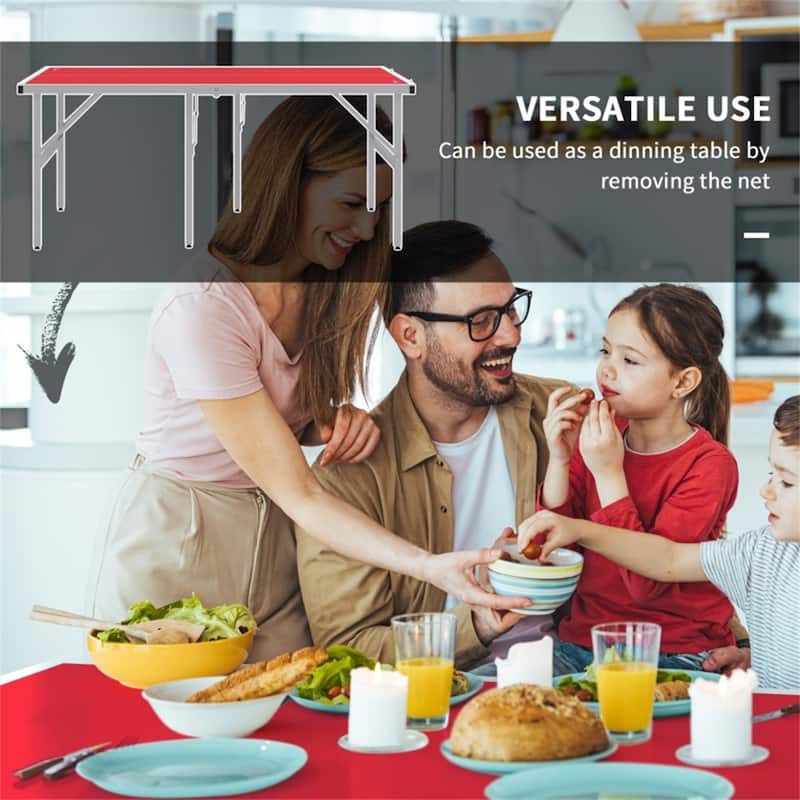 Red Foldable Ping Pong Table with Aluminum Frame and Paddles Balls Net for Indoor or Outdoor - 70.75" L x 35.5" W x 30" H