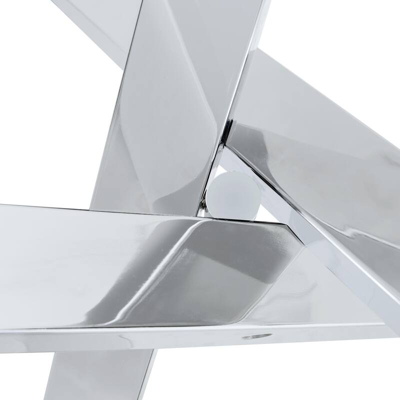 Round glass dining table suitable for 2-4 people diameter 39 inches, height 30 inches, X-shaped silver metal frame