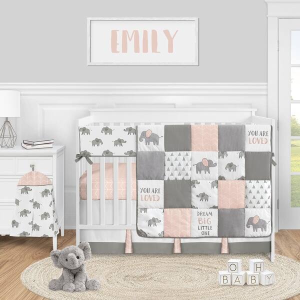 Pink Elephant Safari Collection Girl 5 Piece Nursery Crib Bedding Set Blush Grey And White Watercolor Animal Overstock 31785101