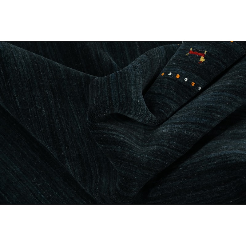 Hand Knotted Oriental 100% Wool Carpet Tribal Animal Pictorial Navy Blue & Blues Gabbeh Area Rug - 8' 10'' X 8' 9''