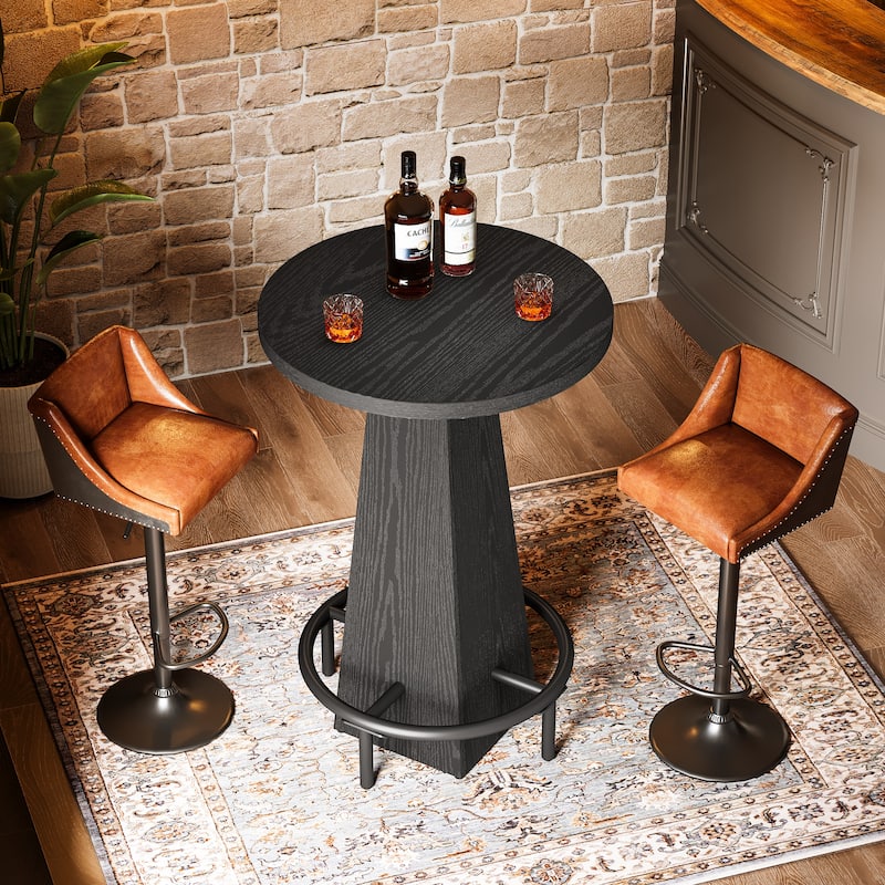 Home Bar Unit, High Round Bar Table with Footrest for Pub, Dining Room, Kitchen - 23.62" L x 23.62" W x 37.4" H