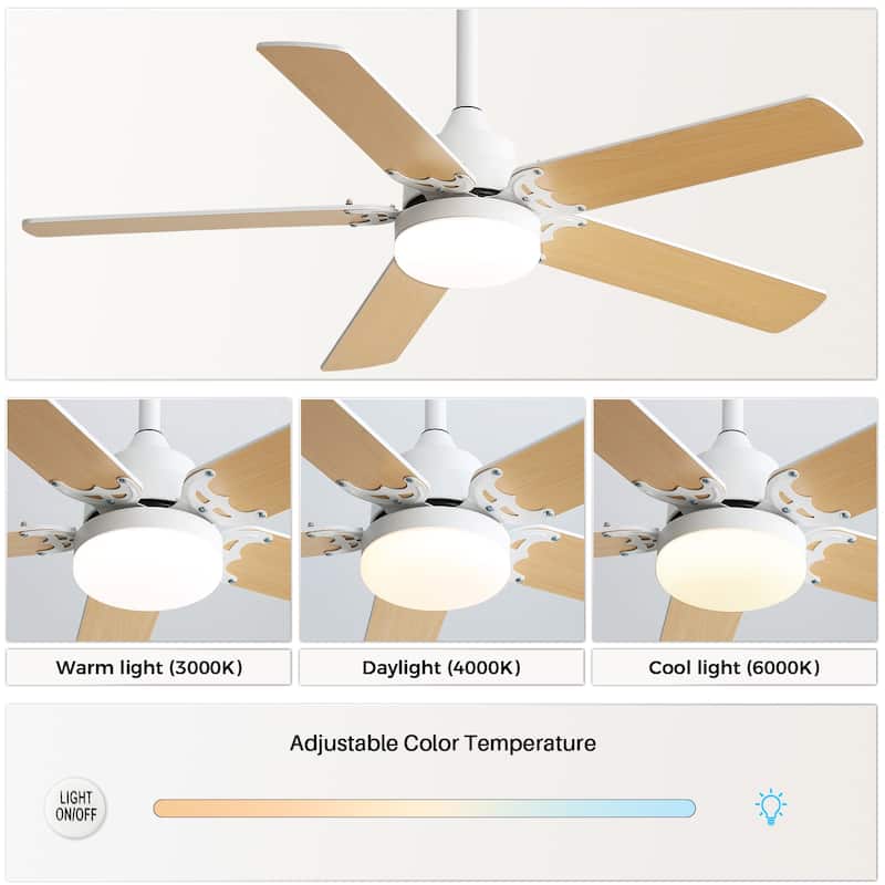 42 Inch Ceiling Fan With 3 Color Dimmable Light 5 Blades Remote Control Reversible DC Motor