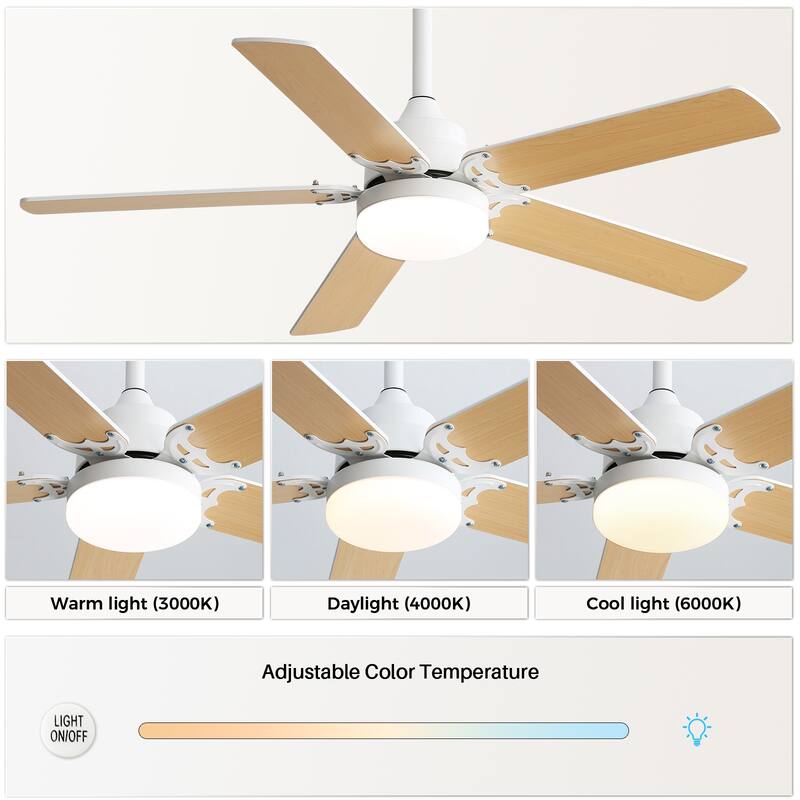 42 Inch Modern Ceiling Fan With LED Light 5 Blades Remote Control Reversible DC Motor For Bedroom