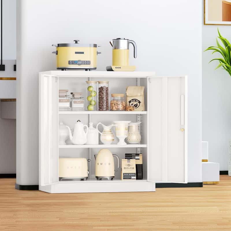 Modern Kitchen Sideboard Buffet Cabinet Pantry Cabinet with Storage Cupboards and Adjustable Shelves - White