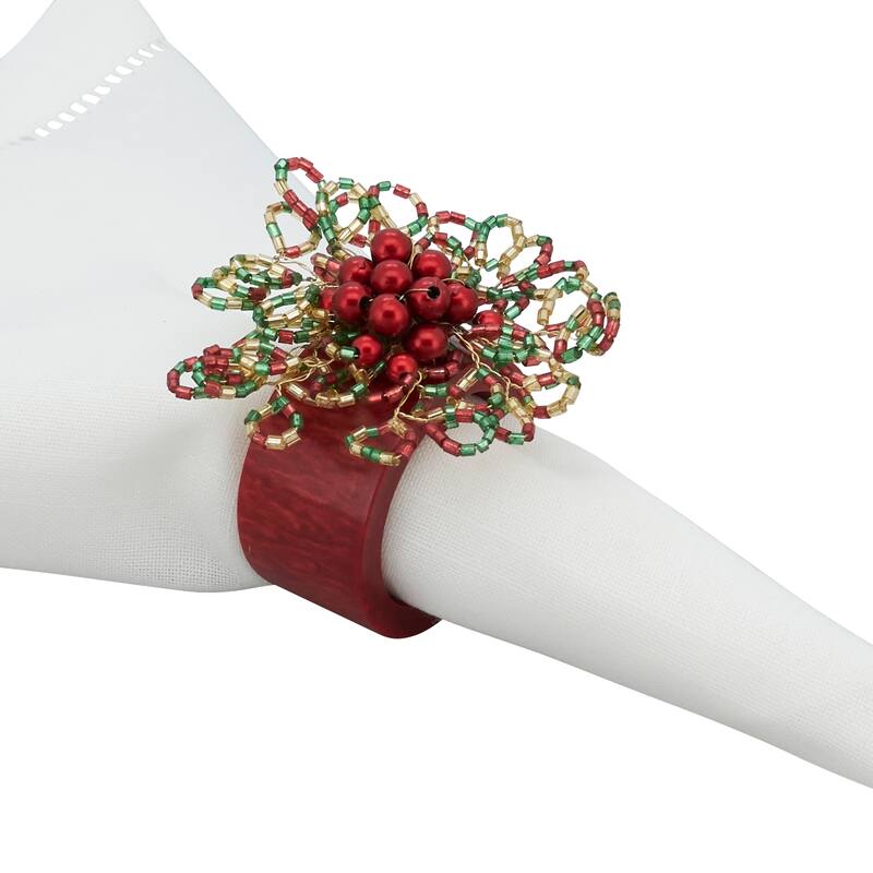 Beaded Brilliance Napkin Ring (Set of 4) - Red