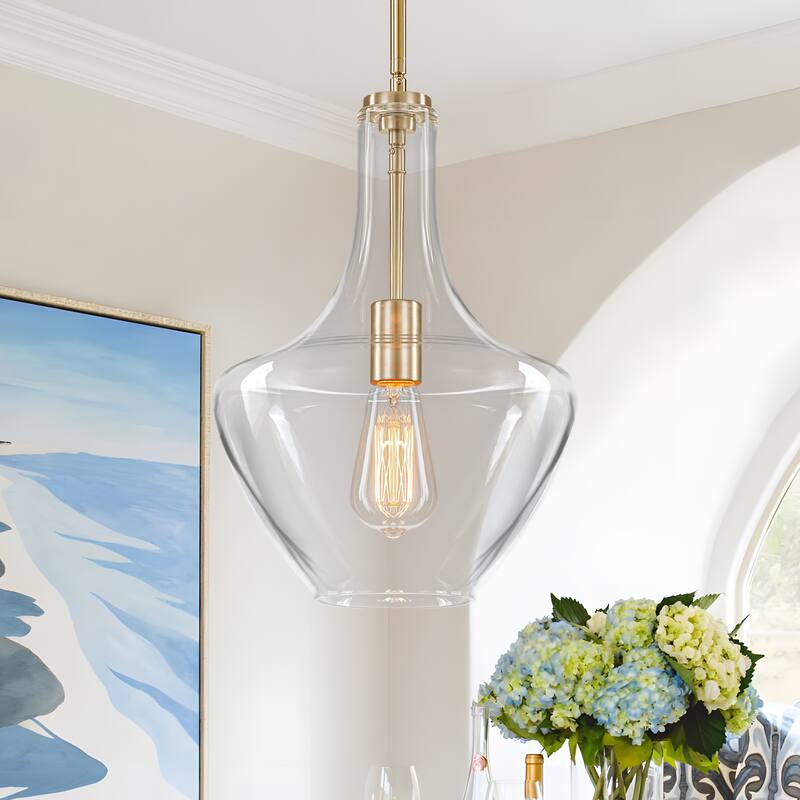 Starsky 1-light Modern Teardrop Pendant Light with Thick Clear Glass Shade