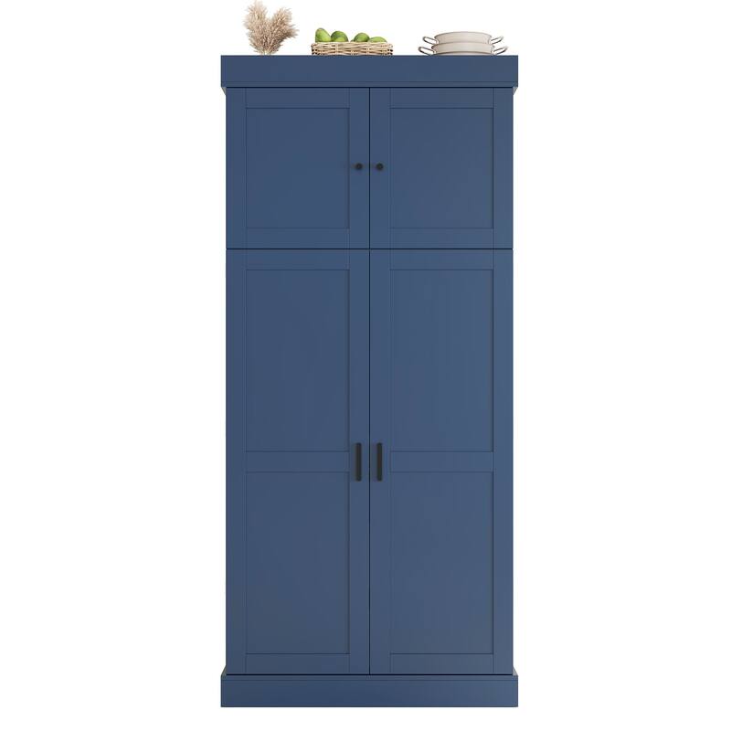 77" Tall Modern Shaker Kitchen Pantry with Wine Rack, Freestanding Storage Cabinet with Drawers & Door Shelves