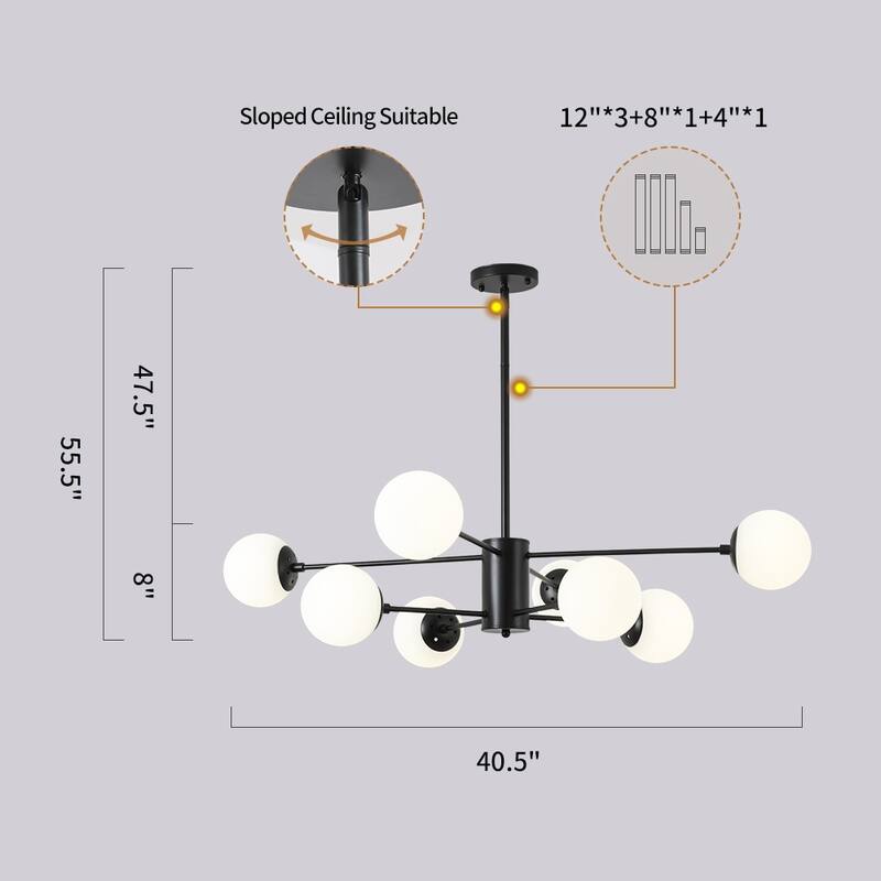 Mid-century Modern 8-light Glass Bubble Sputnik Chandelier