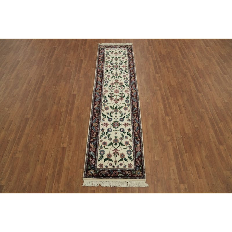 Hand Knotted Oriental 100% Wool Carpet Traditional All-Over Beige & Ivories Kashan Runner Rug - 9' 9'' X 2' 7''