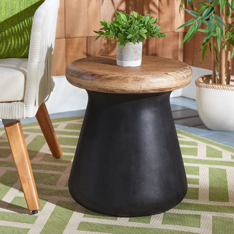 SAFAVIEH Muriele Indoor/ Outdoor Modern Black Concrete Round Accent Table - 16.5" W x 16.5" L x 18.1" H - 17Wx17Dx18H
