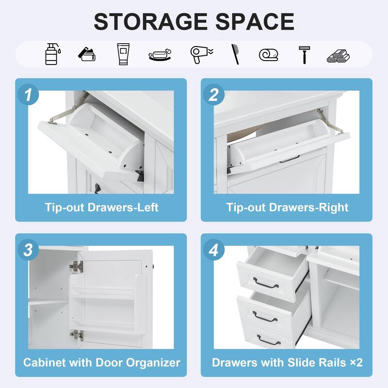 36" Bathroom Vanity with Ceramic Sink - 4 Drawers + Soft-Close Door, Pre-Drilled for 8" Faucet