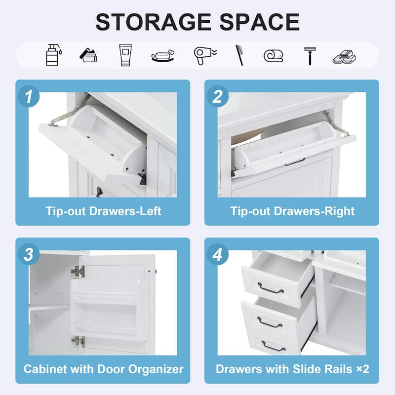 36 Inch Bathroom Vanity Ceramic Sink 4 Drawers Soft Close Door Metal Handles 8 Inch Faucet White