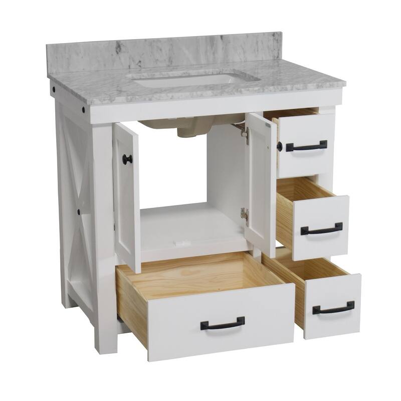 KitchenBathCollection Tuscany 36" Bathroom Vanity with Carrara Marble Top