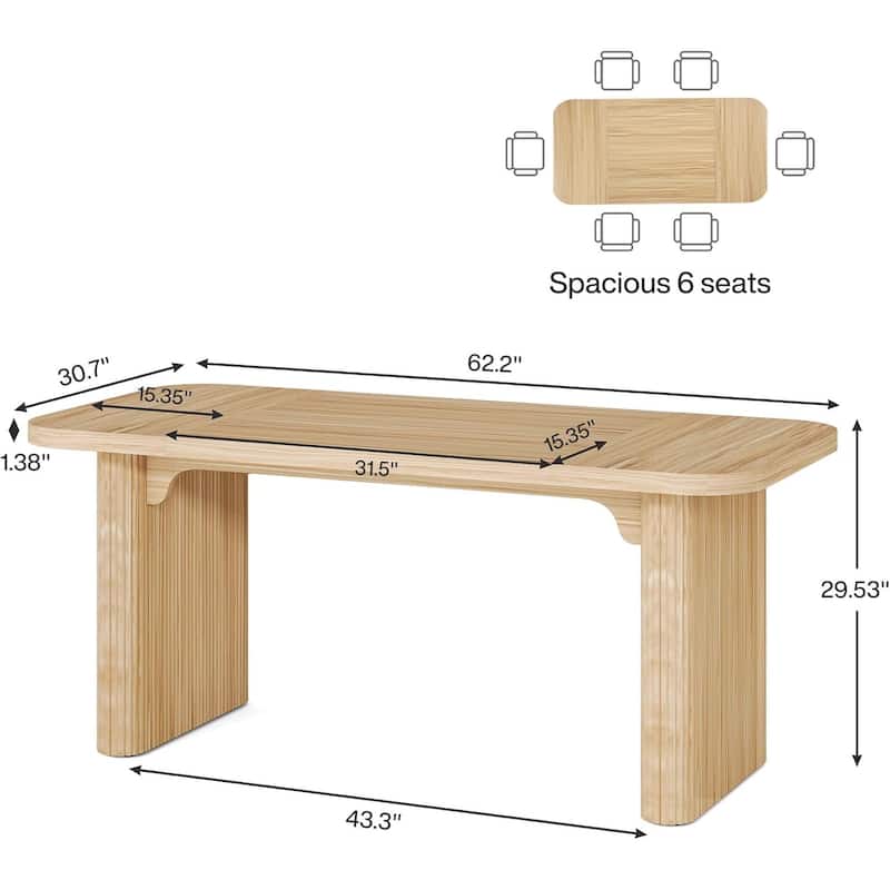 62-Inch Wood Dining Table for 4-6 People Modern Rectangular Kitchen Table for Dining Room Living Room