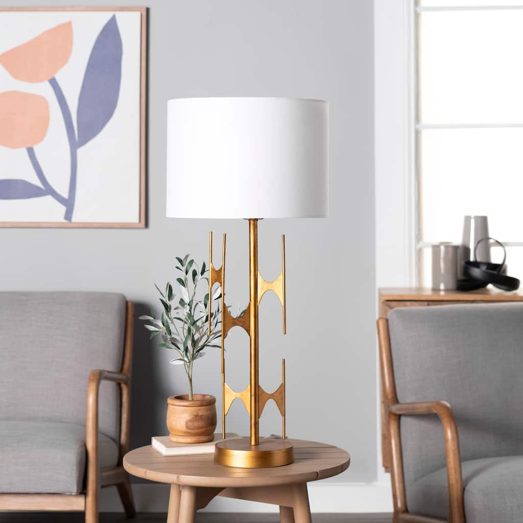 Nuloom 30-inch Freeform Gold Linen Shade Table Lamp - 14"W x 14"D x 31"H