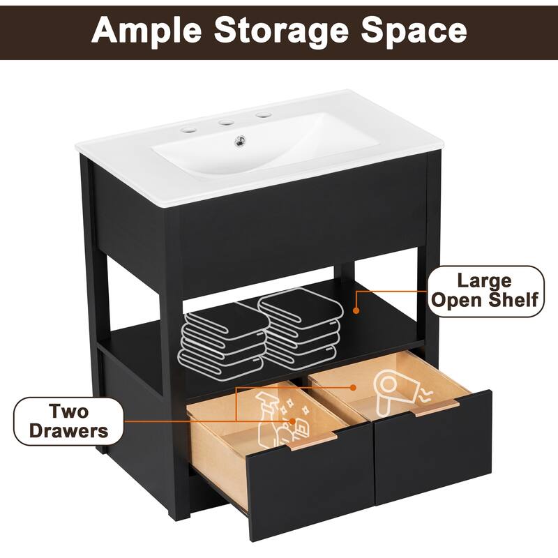 36" White Bathroom Vanity Cabinet with Ceramic Sink,Versatile Storage