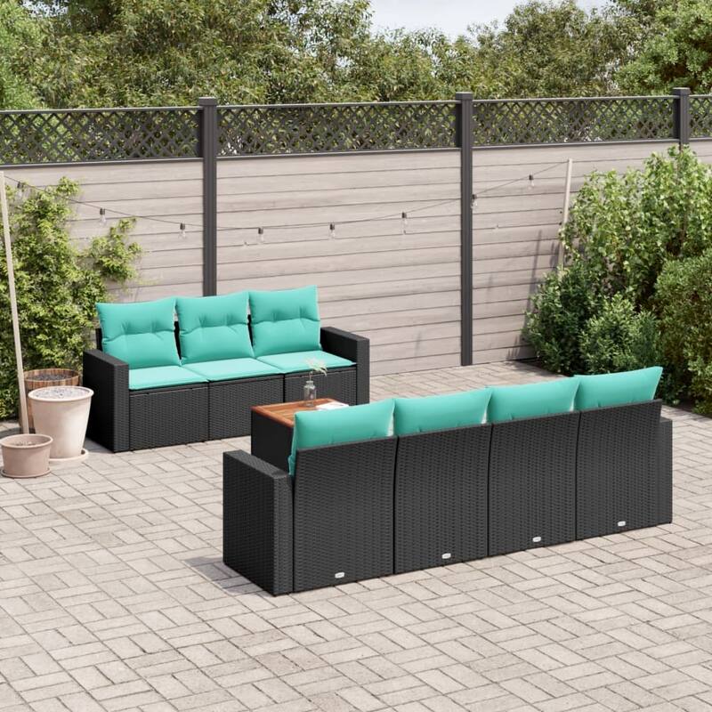 vidaXL Patio Sofa Set with Cushions Outdoor Furniture 8 Piece Poly Rattan - 25.8x 24.4x 27.2 - Black and Blue