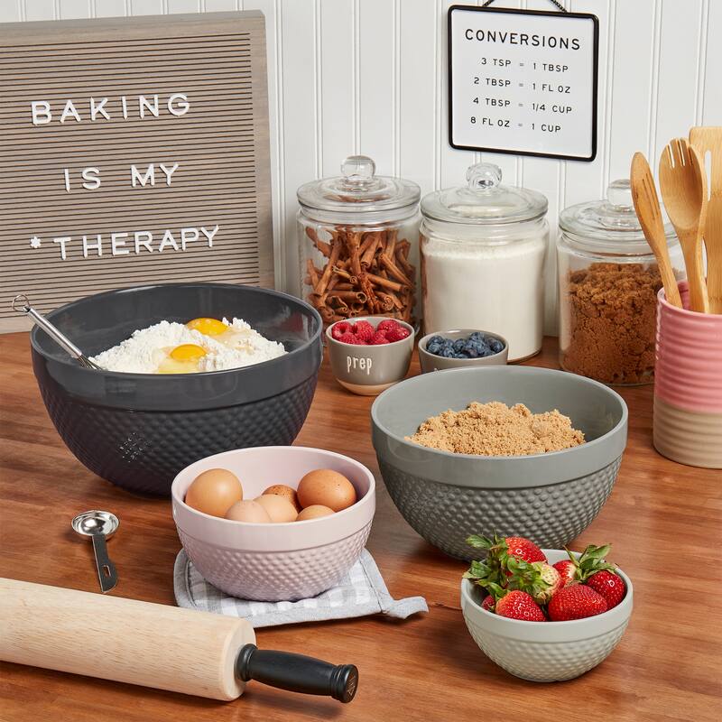 Hobnail 4-piece Varied Greys Stoneware Mixing Bowl Set