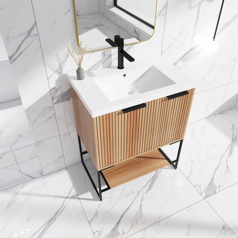 24"/30" Plywood Freestanding Bathroom Vanity Set with White Sink