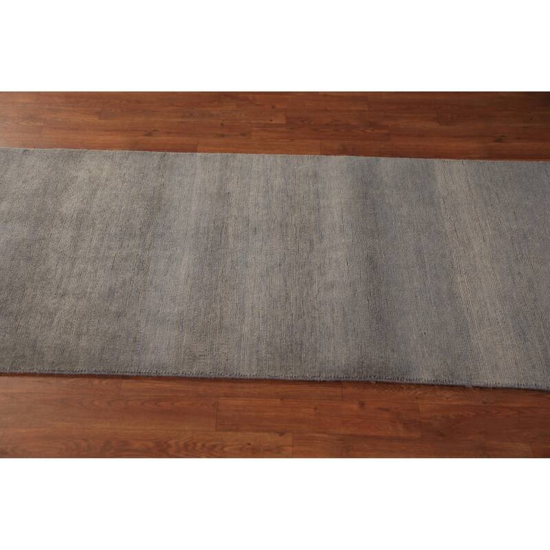 Gray Gabbeh Oriental Runner Rug Hand-Knotted Wool Carpet - 2'8" x 9'1"