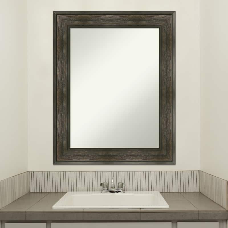 Non-Beveled Bathroom Wall Mirror - Rail Rustic Char Frame