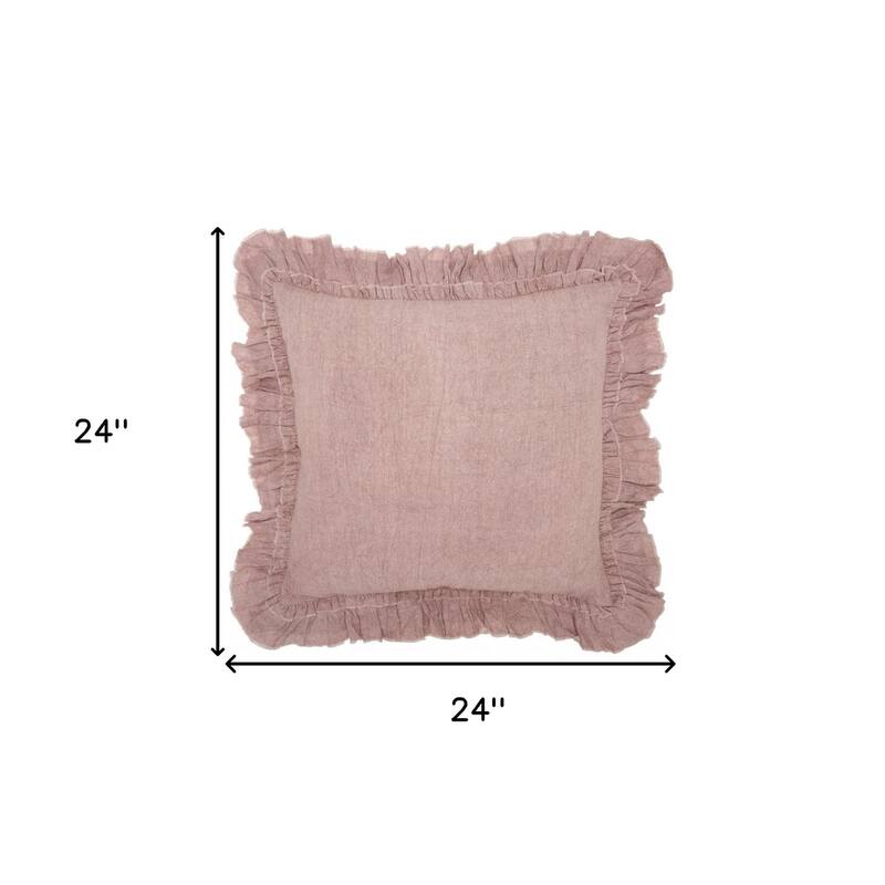 HomeRoots 24" Pink Pillow With Ruffled Edges
