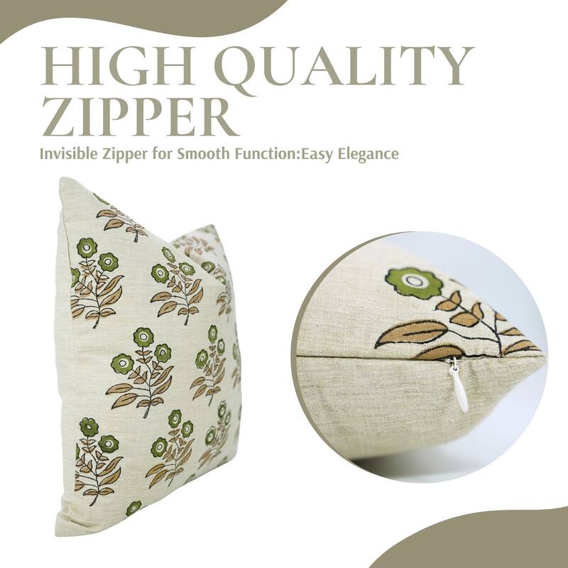 Fabdivine Cushion Cover with Soft Linen Fabric Floral Block Print Boho Cozy Rectangle 12x20 Inch Throw Home Pillowcase, Neha
