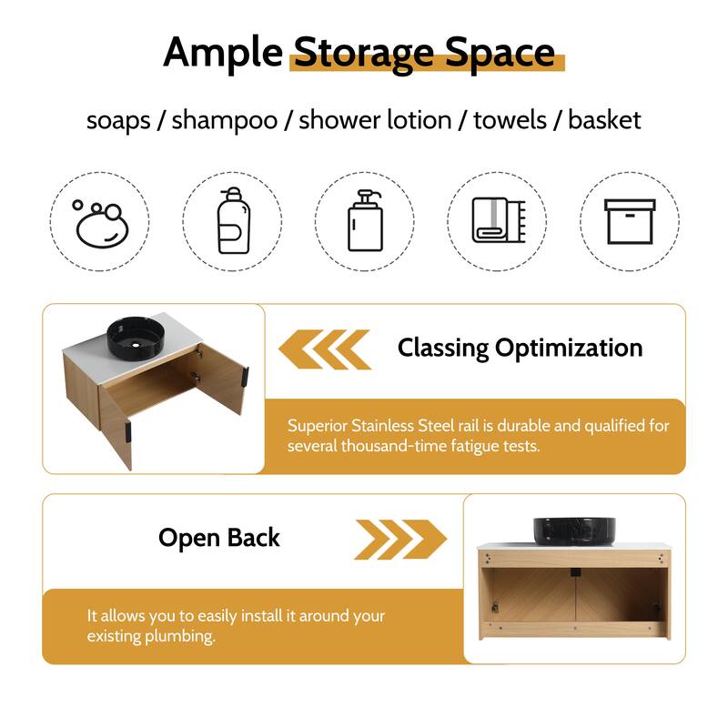Bathroom Vanity With Sink In 30/36 Inch, Floating Bathroom Vanity With 2 Soft Close Doors