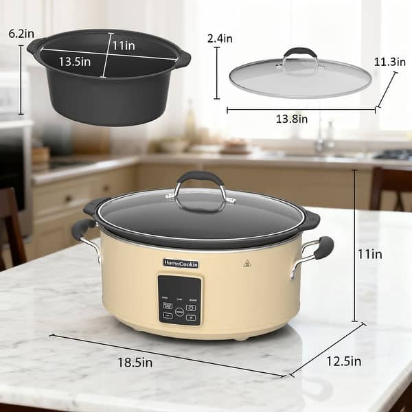 dimension image slide 6 of 7, 10qt Large Capacity Digital Slow Cooker with Aluminum Pot