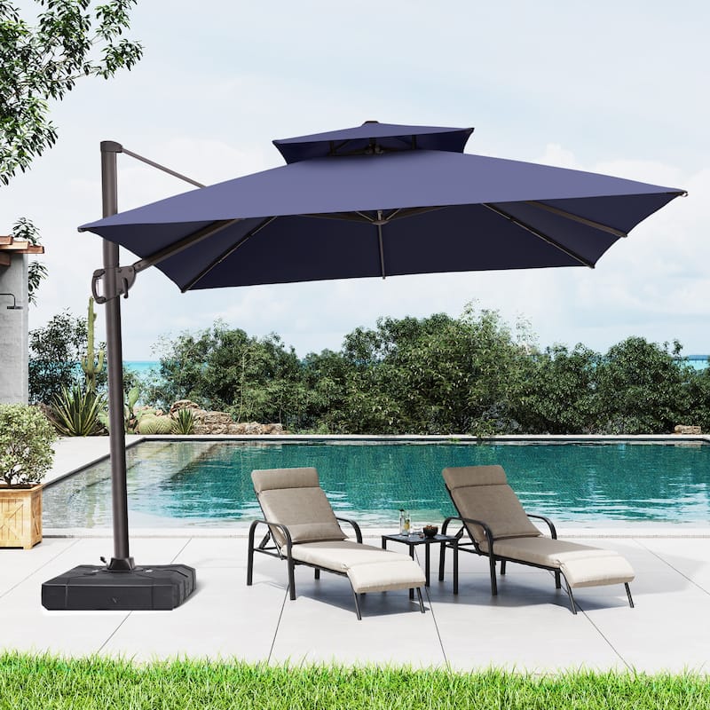 Outdoor 10FT Square Offset Cantilever Patio Umbrella 360-Degree Rotation
